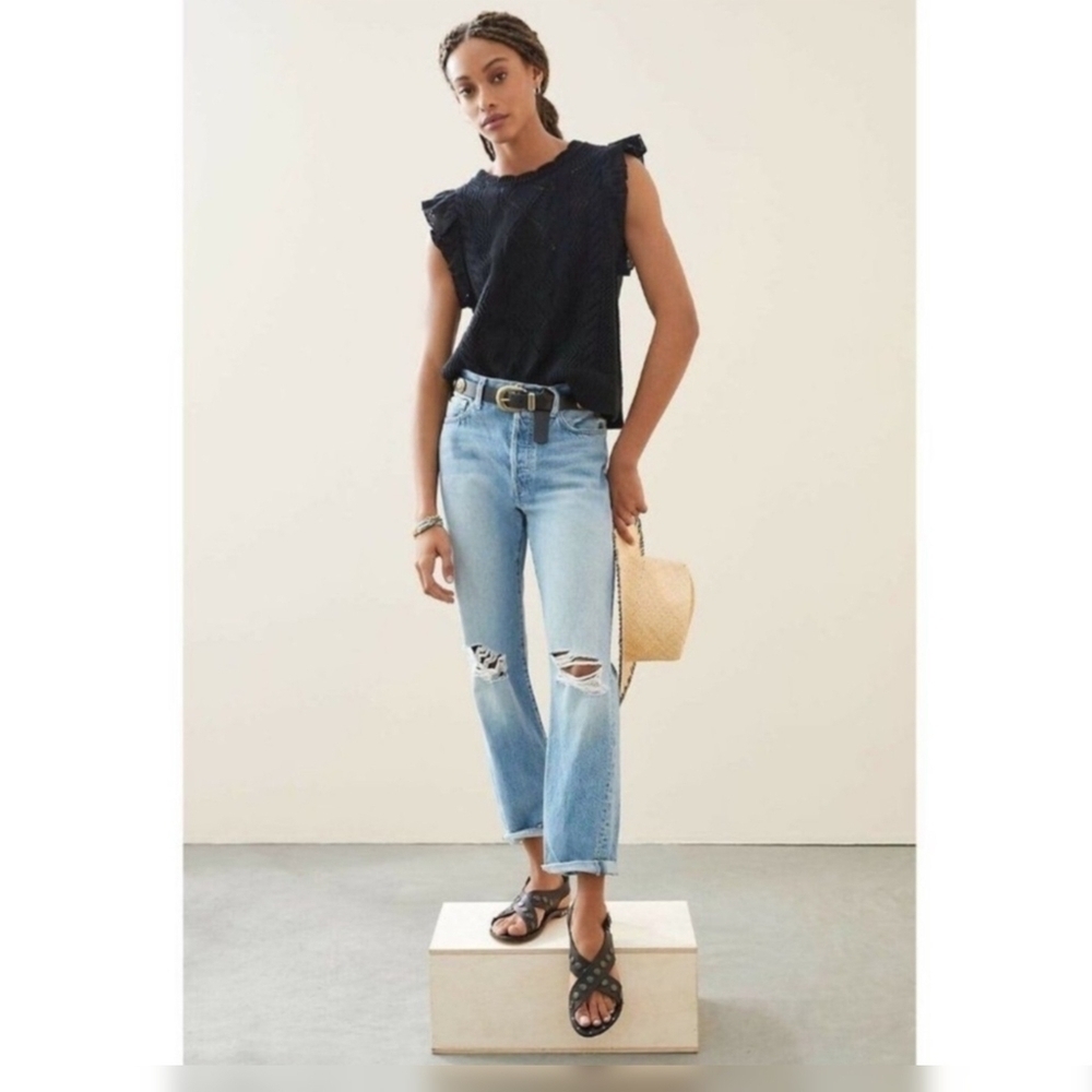 Anthropologie Edwin Tash Relaxed Straight Leg Distressed Jeans, Size 28